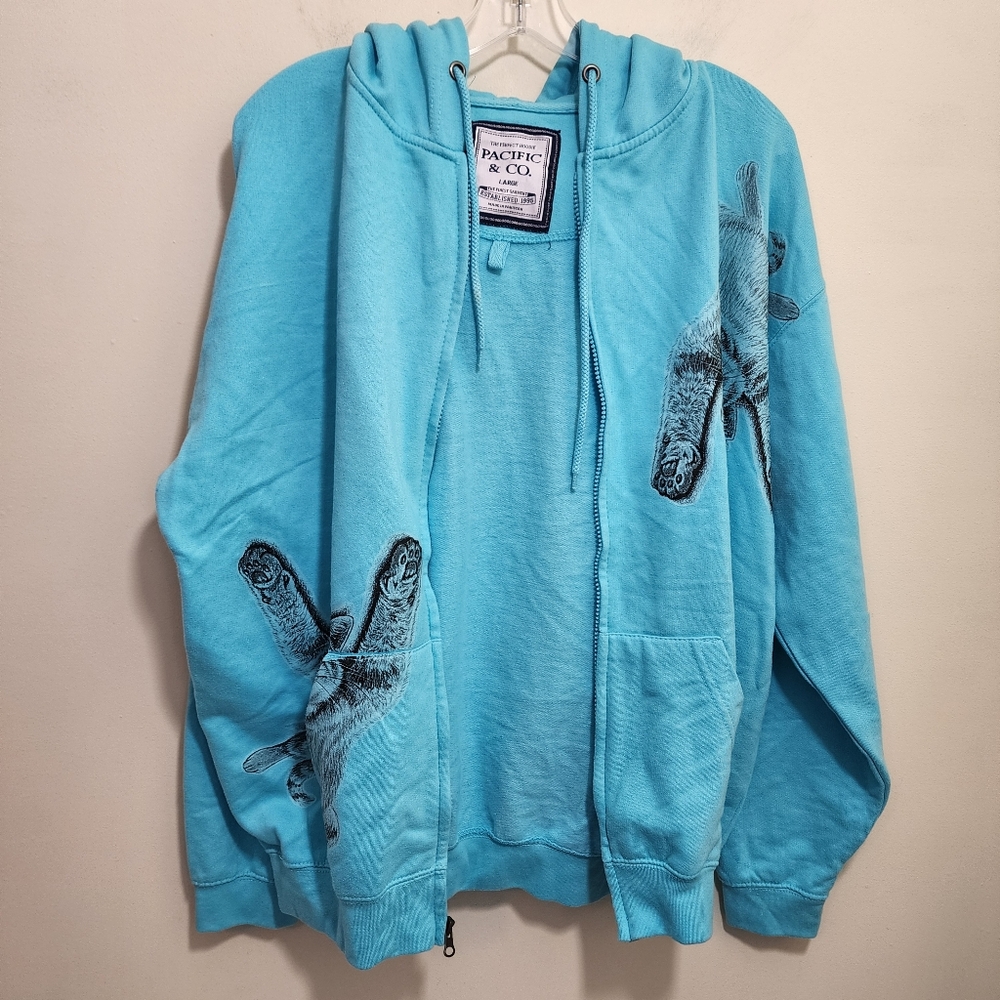 Pacific & Co sleeping cat graphic oversized full zip sweatshirt jacket size L - Picture 7 of 11